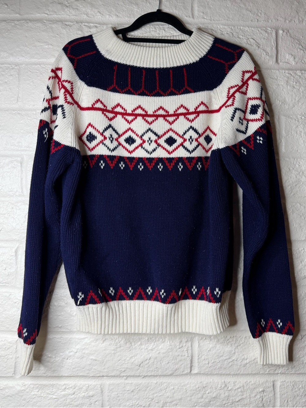 Vintage JCPenney Sweater Large White Fair Isle Mock Neck Vintage Acrylic Knit